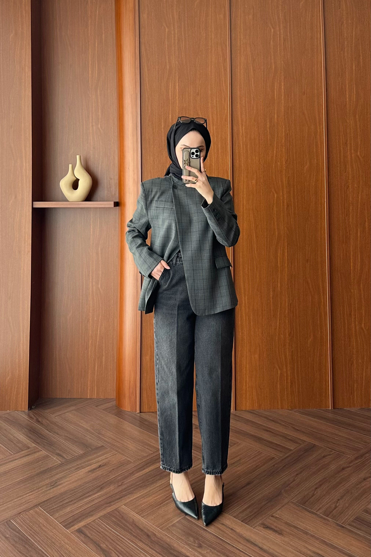 Mika Çizgili Blazer Ceket - GRİ