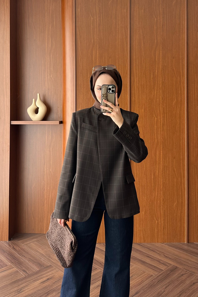 Mika Çizgili Blazer Ceket - KAHVE