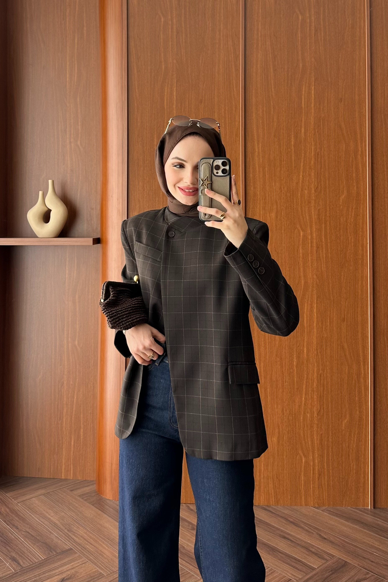 Mika Çizgili Blazer Ceket - KAHVE