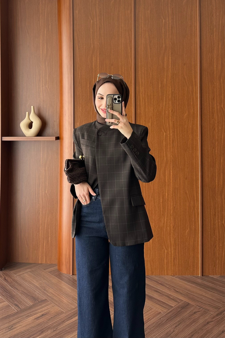 Mika Çizgili Blazer Ceket - KAHVE