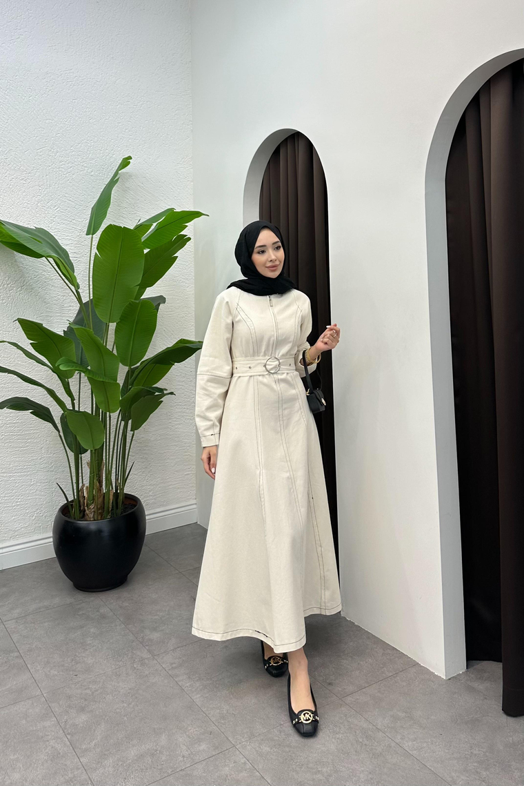 Mila Gabardin Elbise - BEYAZ