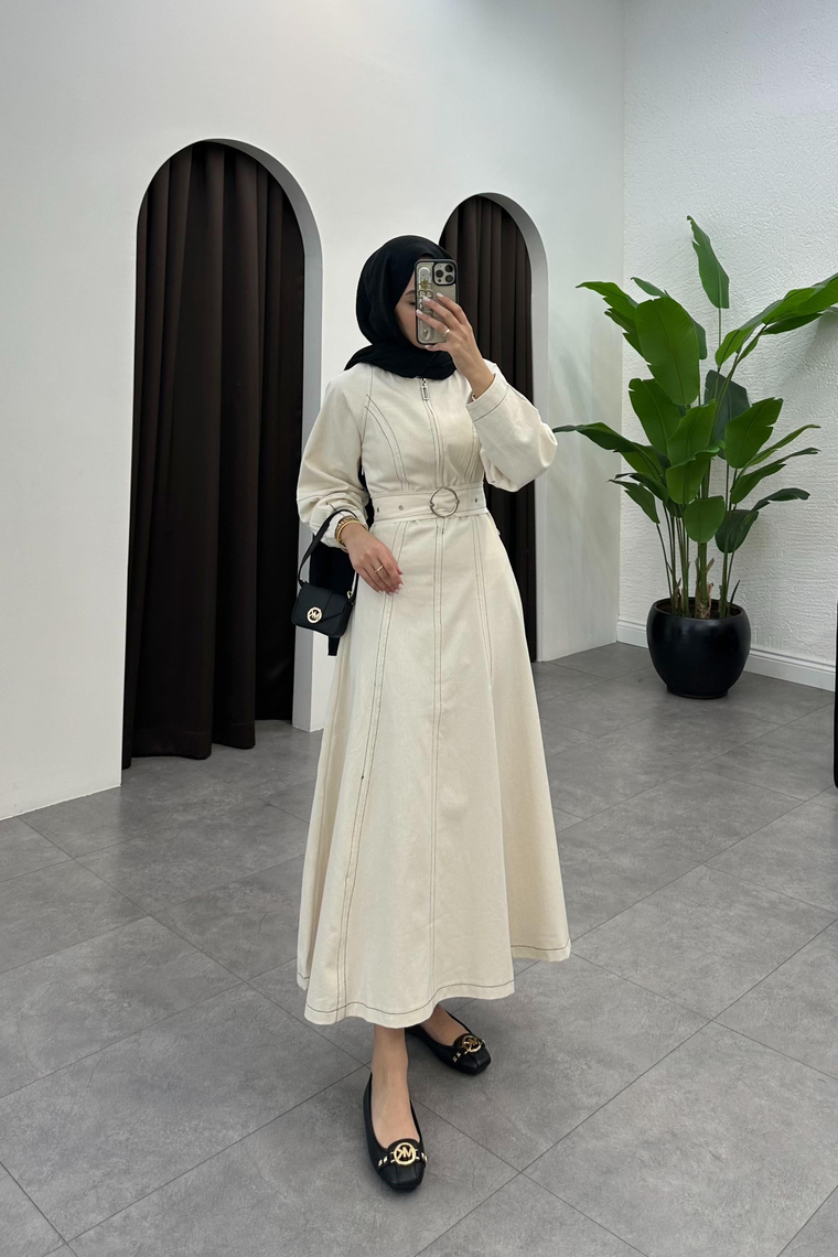 Mila Gabardin Elbise - BEYAZ