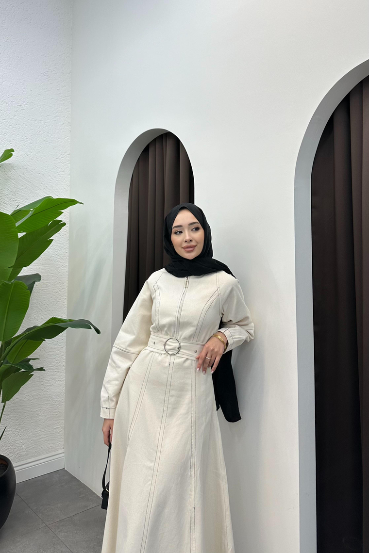 Mila Gabardin Elbise - BEYAZ