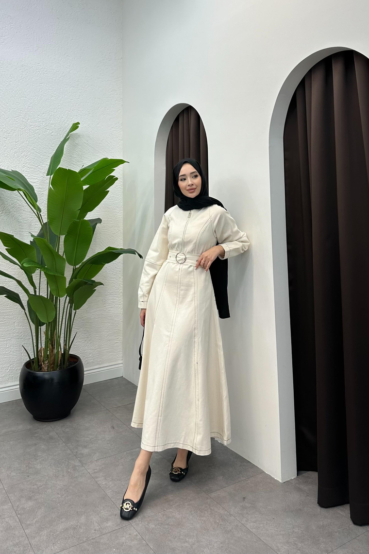 Mila Gabardin Elbise - BEYAZ