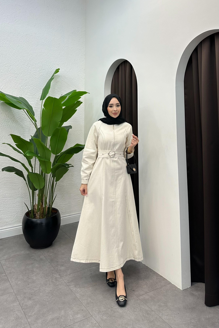 Mila Gabardin Elbise - BEYAZ