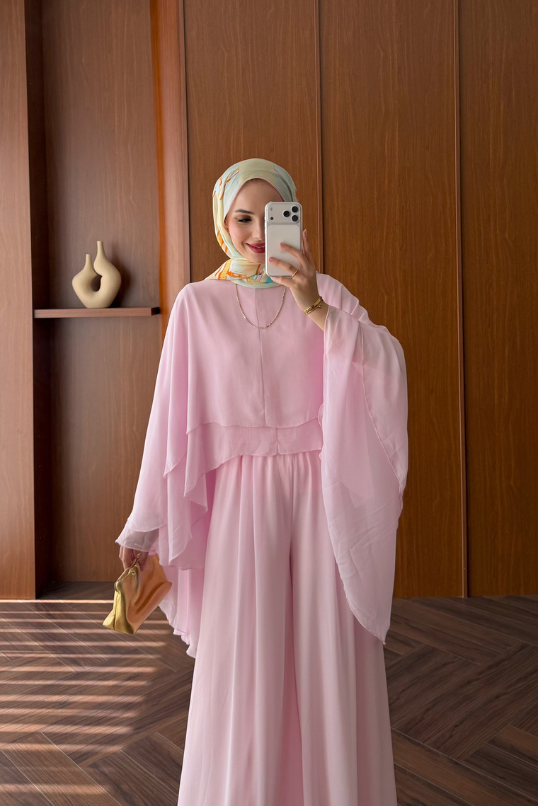 Minosa Şifon Pantolon Takım - PEMBE