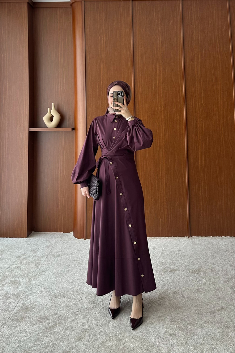 Moleria Bağlama Detay Elbise - MÜRDÜM