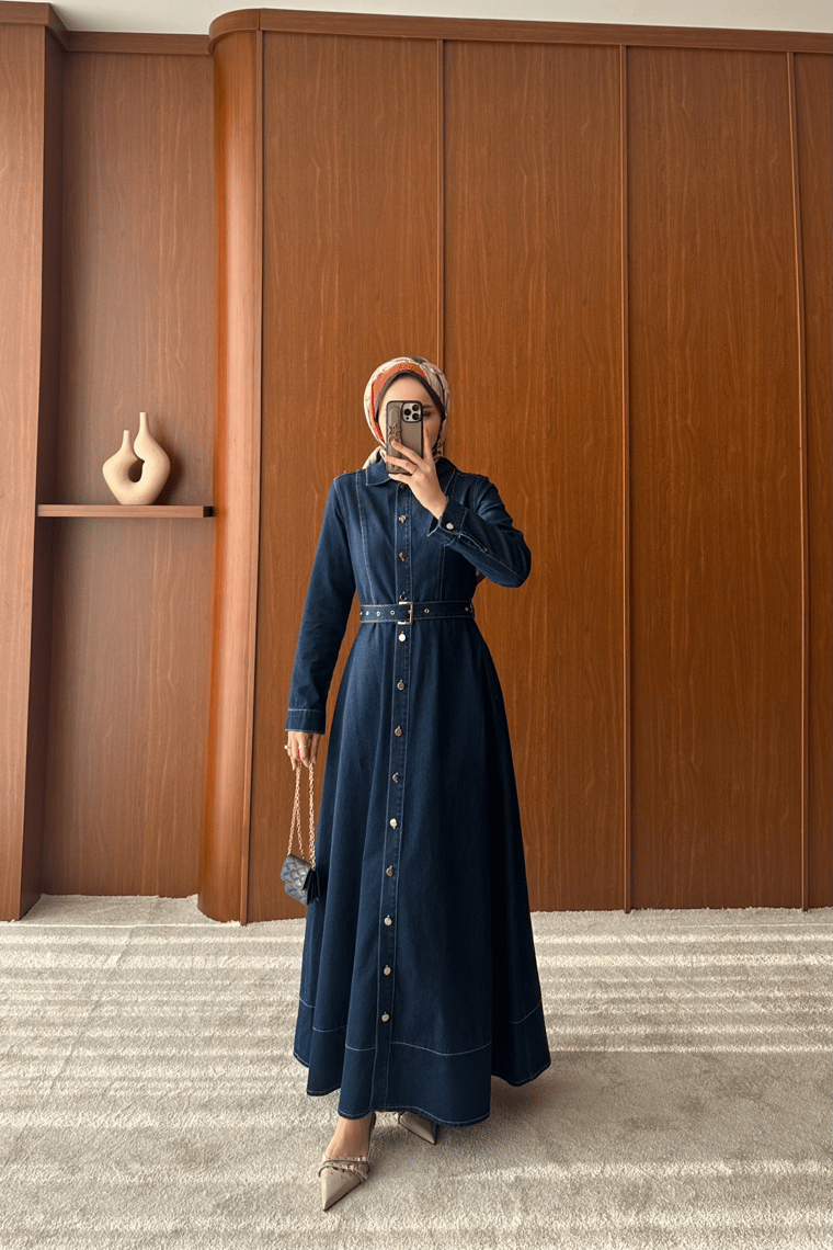 Monegra Denim Elbise - KOYU MAVİ