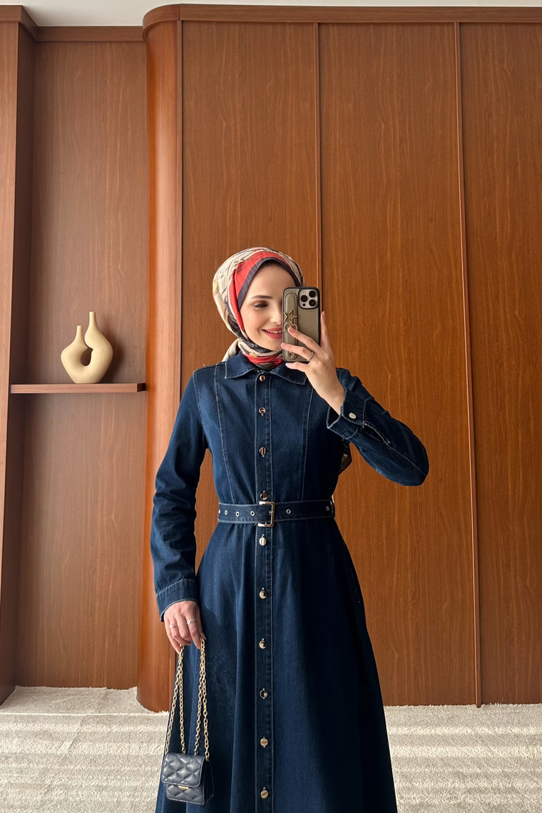 Monegra Denim Elbise - KOYU MAVİ