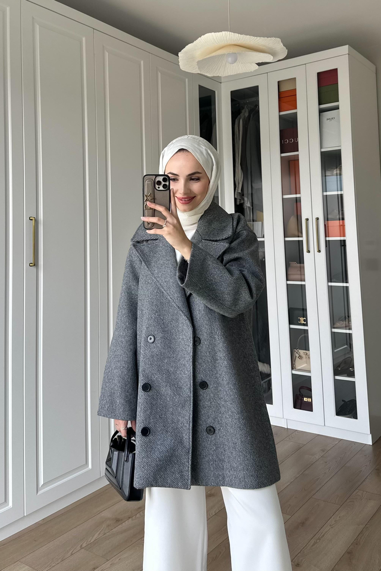 Naruna Kısa Kaban - GRİ