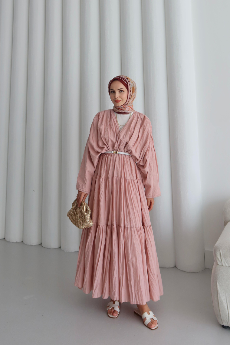 Noir Crush Pamuk Vual Elbise - PEMBE