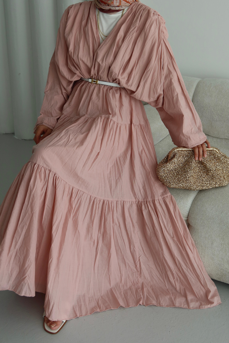 Noir Crush Pamuk Vual Elbise - PEMBE