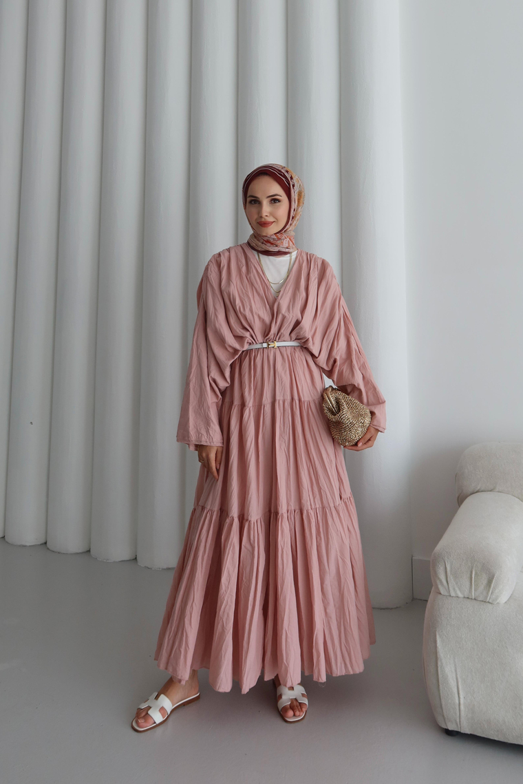 Noir Crush Pamuk Vual Elbise - PEMBE