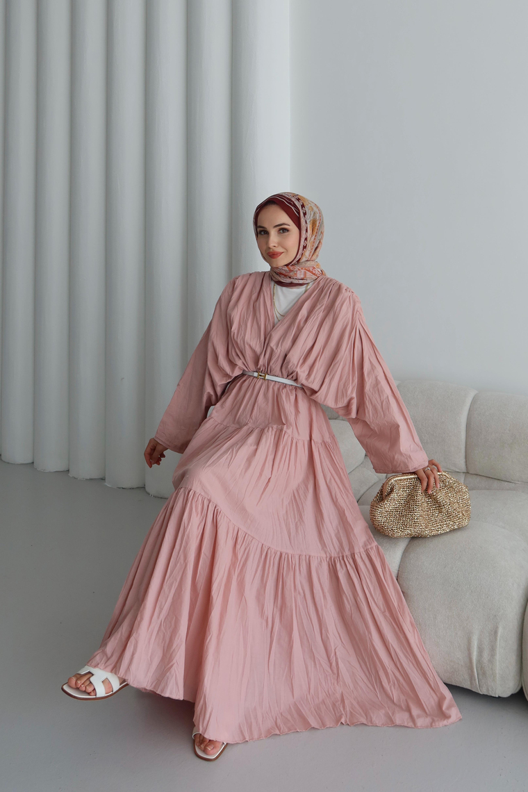 Noir Crush Pamuk Vual Elbise - PEMBE