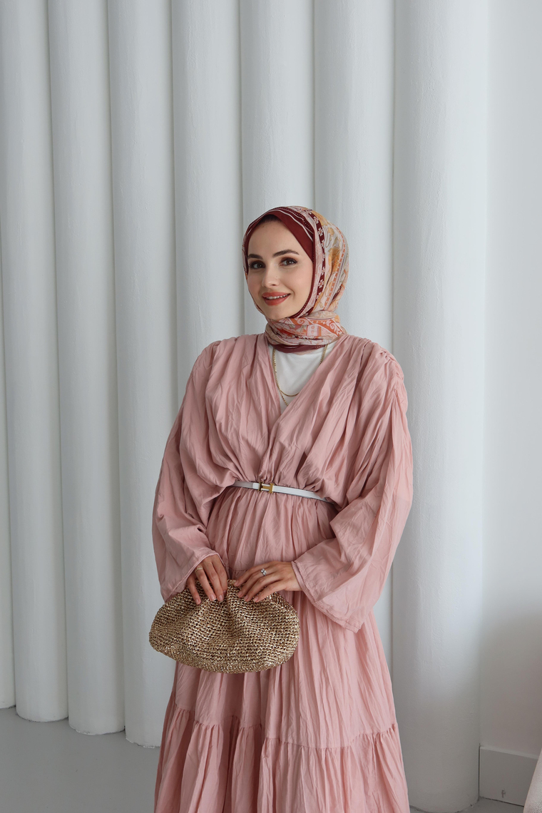 Noir Crush Pamuk Vual Elbise - PEMBE