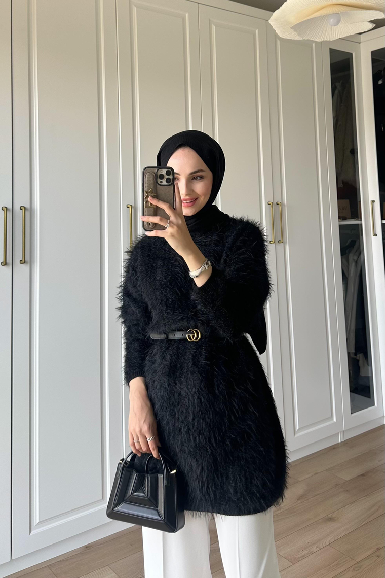 Noira Peluş Kazak - SİYAH