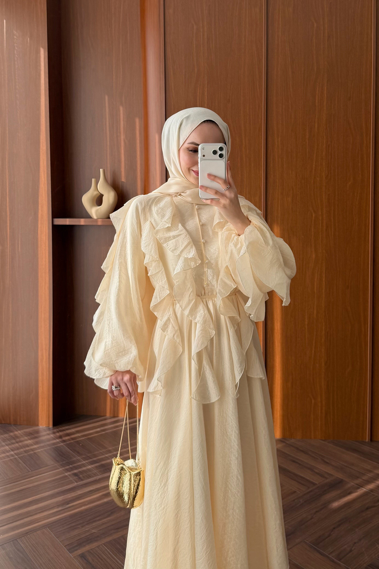 Nora Önü Volanlı Elbise - BUTTER YELLOW