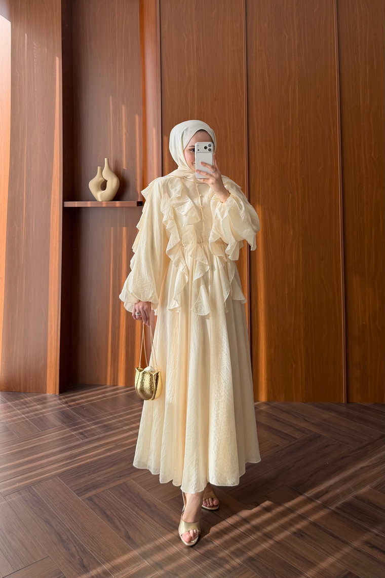 Nora Önü Volanlı Elbise - BUTTER YELLOW