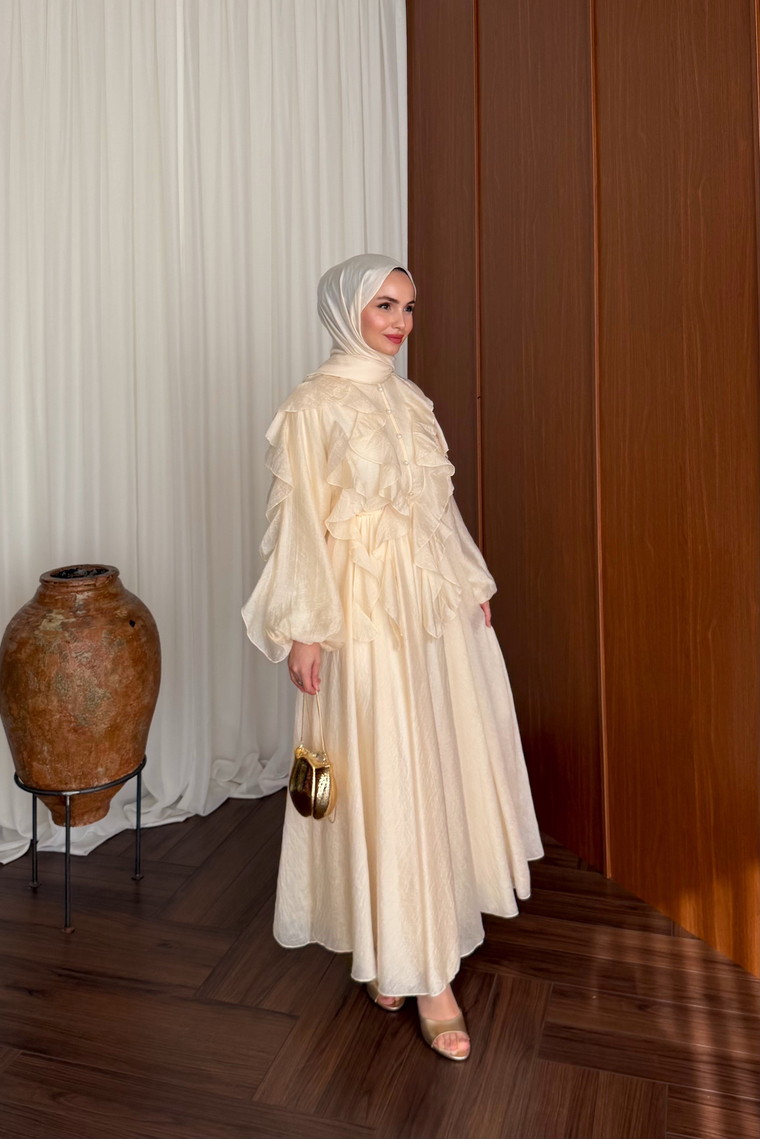 Nora Önü Volanlı Elbise - BUTTER YELLOW