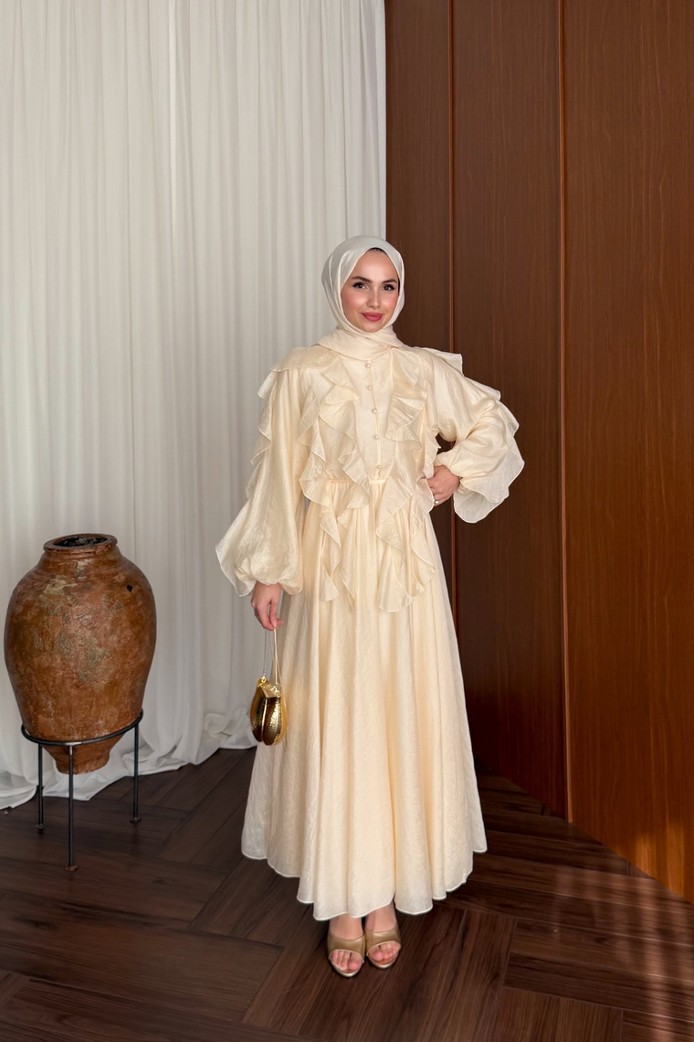 Nora Önü Volanlı Elbise - BUTTER YELLOW