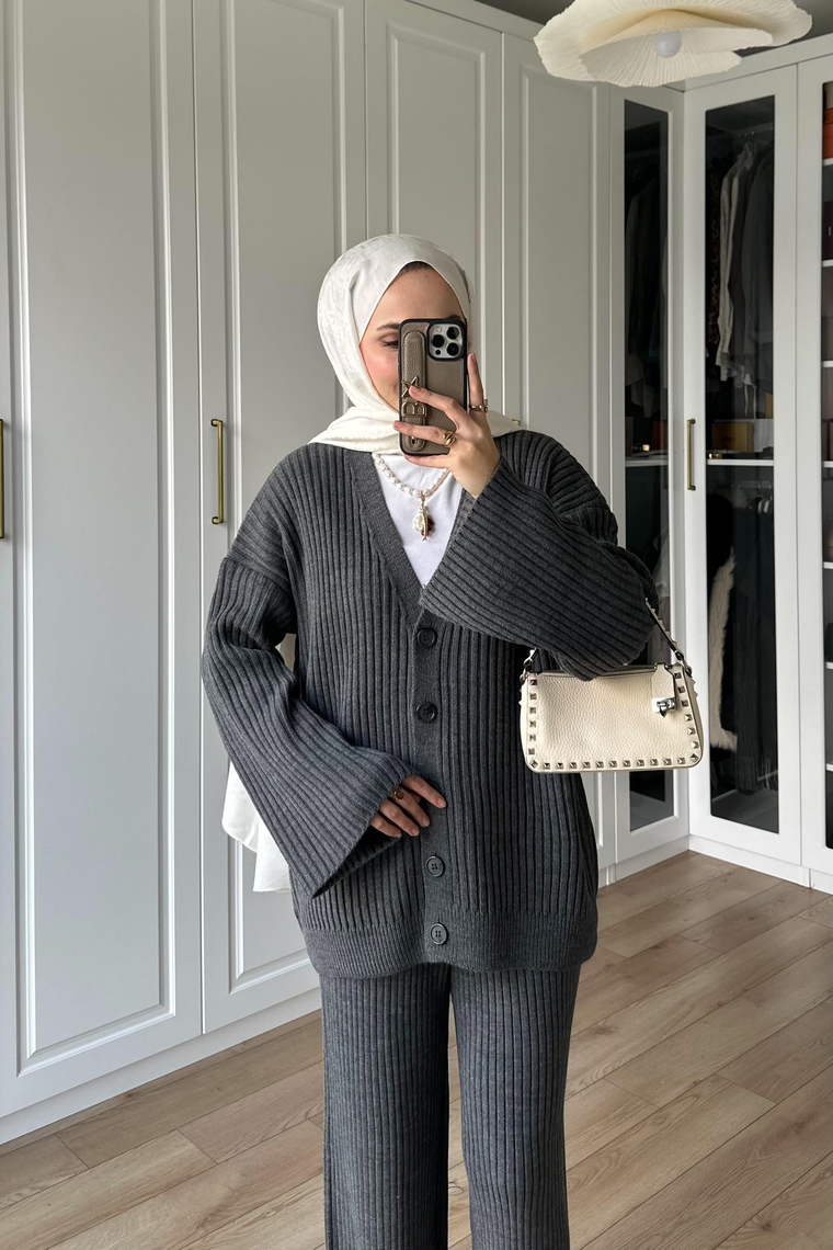 Nordic Hırka Detay Takım - FÜME