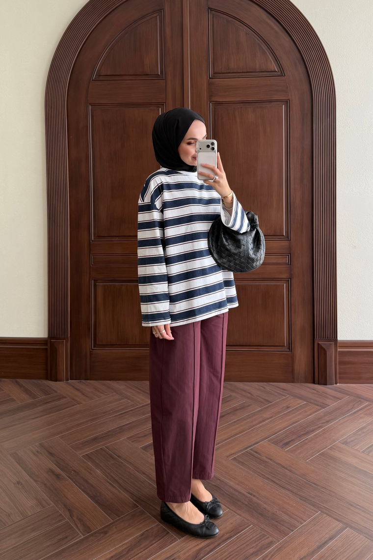 Oversize Çizgili Body - LACİVERT