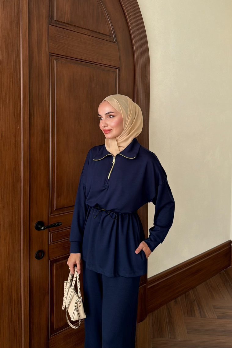 Oysh Bel Lastik Detay Takım - LACİVERT