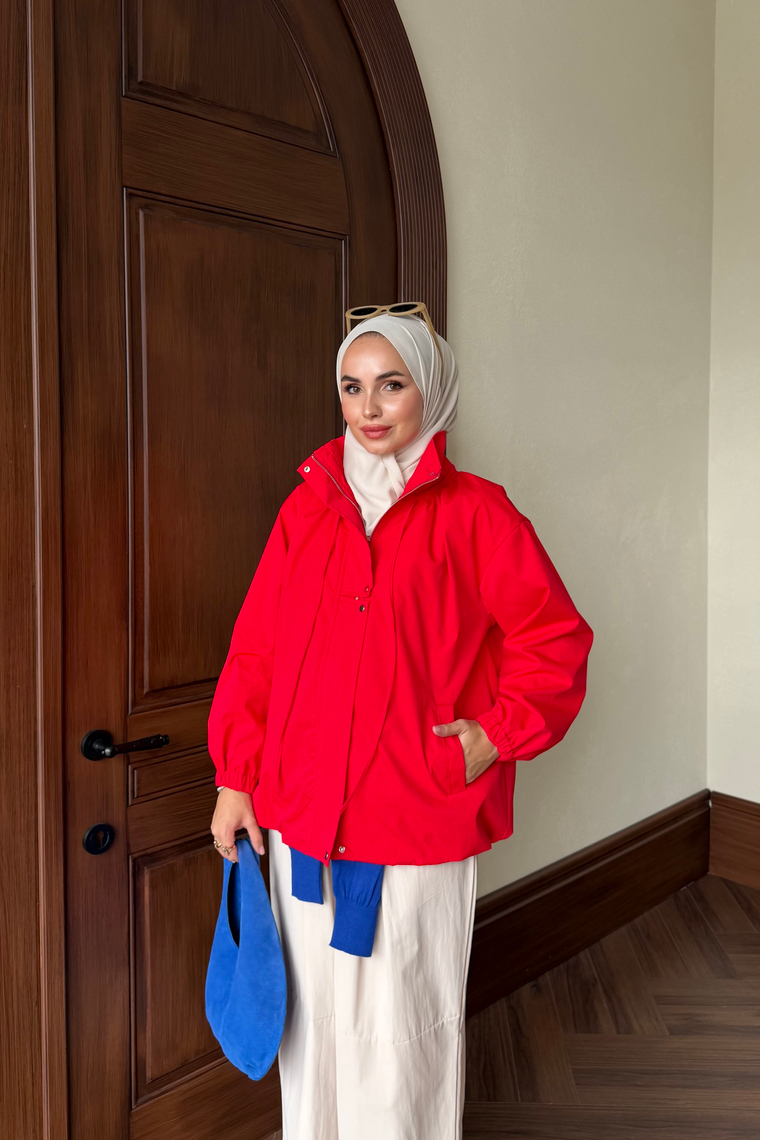 Pat Patlı Bomber Ceket - KIRMIZI