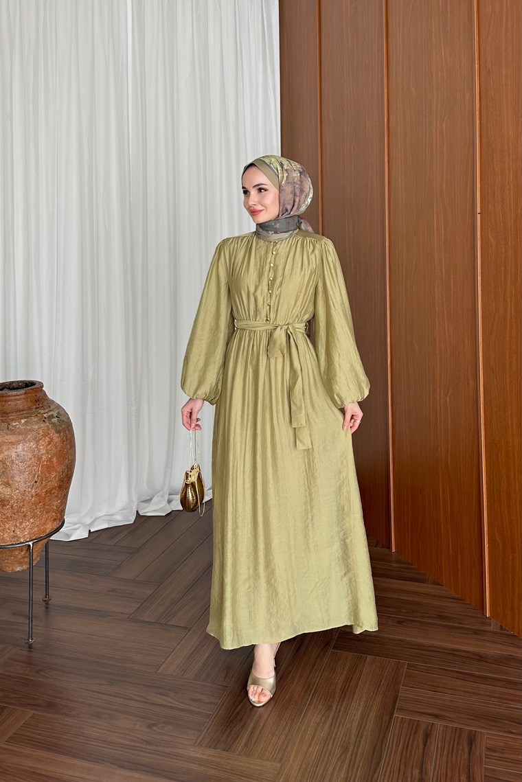 Patara Belden Lastikli Elbise - HAKİ