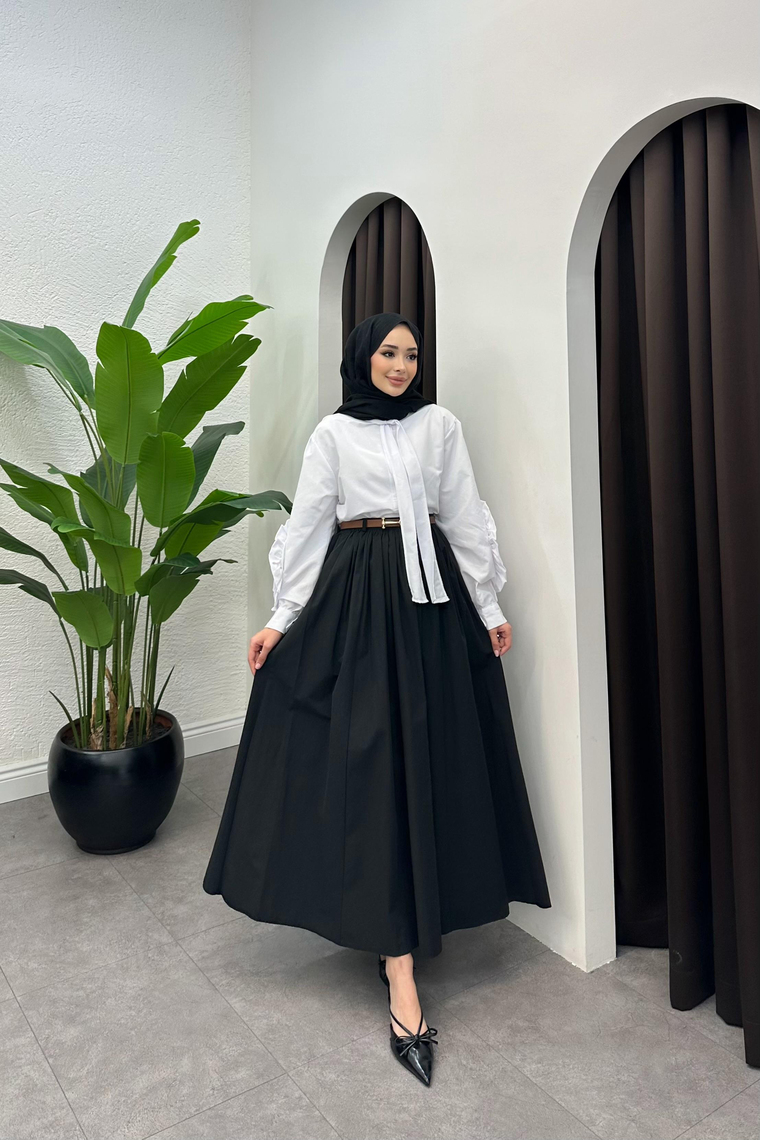 Pile Detaylı Etek - SİYAH