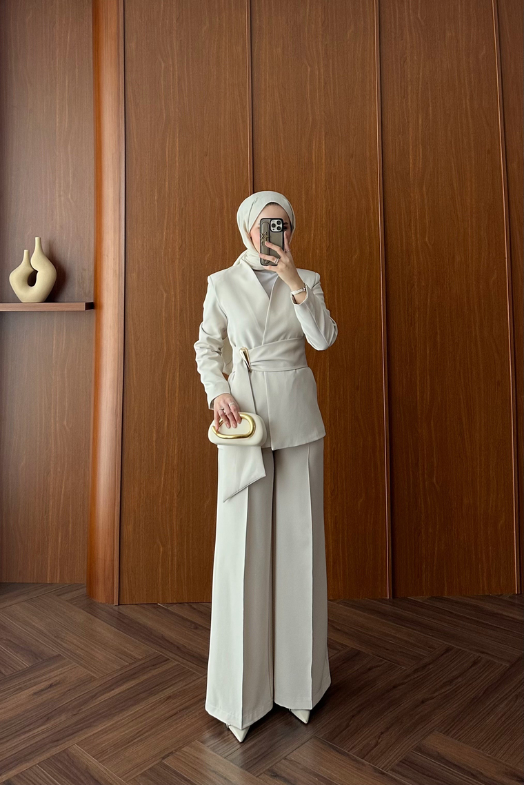 Premium Blazer Pantolon Takım - EKRU