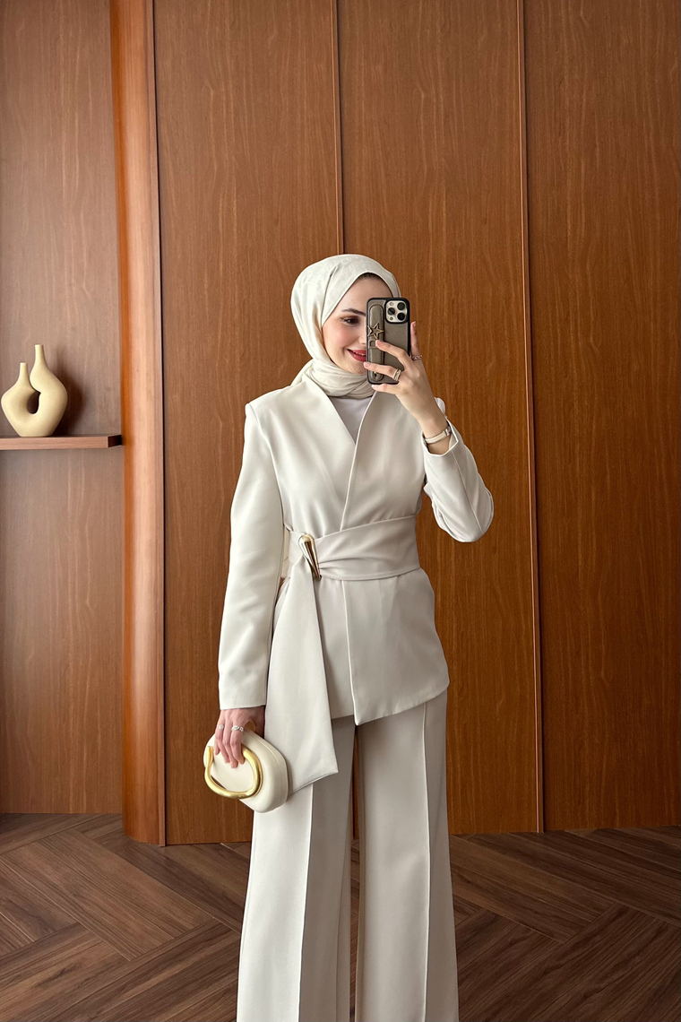 Premium Blazer Pantolon Takım - EKRU