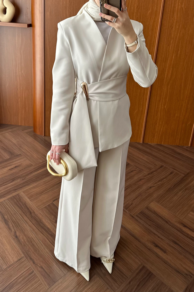 Premium Blazer Pantolon Takım - EKRU