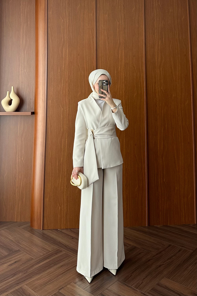 Premium Blazer Pantolon Takım - EKRU