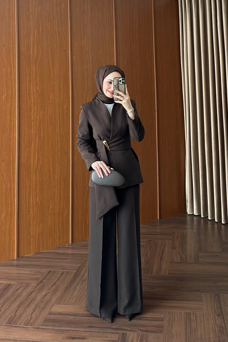 Premium Blazer Pantolon Takım - KAHVE