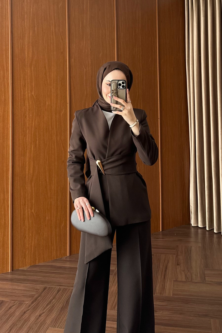 Premium Blazer Pantolon Takım - KAHVE