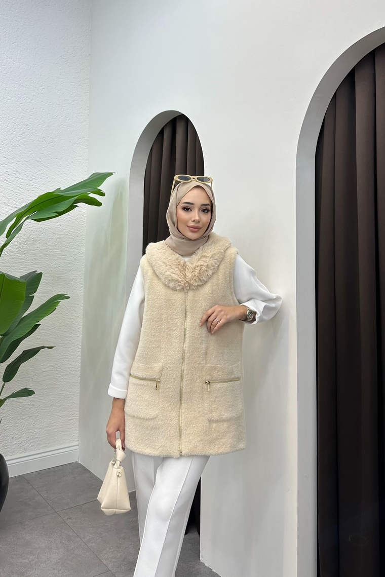 Premium Kalite Angora Yelek - BEJ