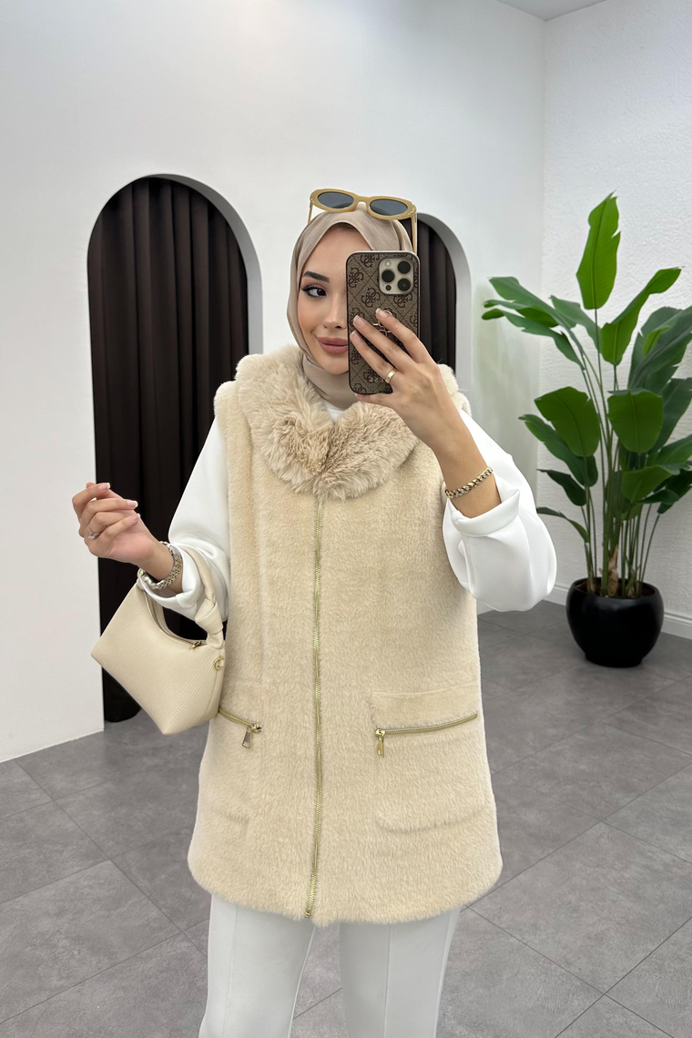 Premium Kalite Angora Yelek - BEJ