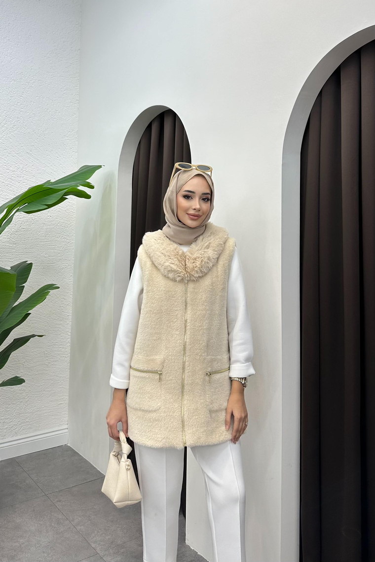 Premium Kalite Angora Yelek - BEJ