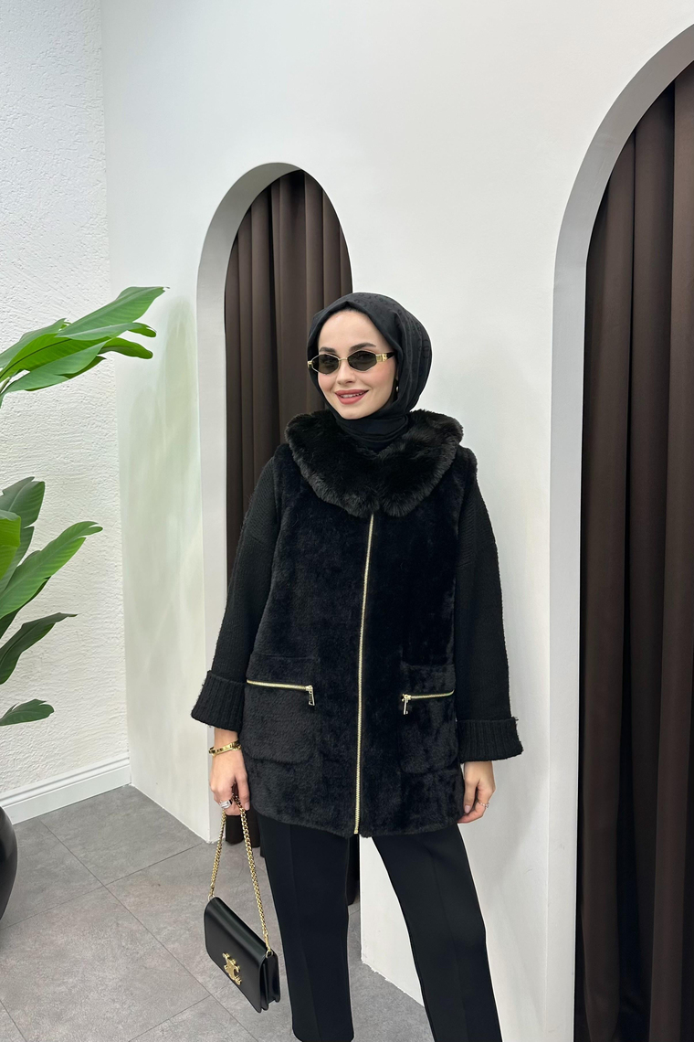 Premium Kalite Angora Yelek - SİYAH