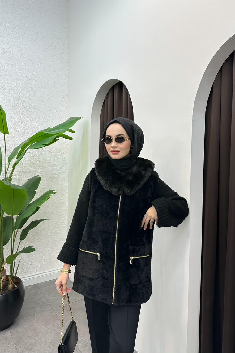 Premium Kalite Angora Yelek - SİYAH
