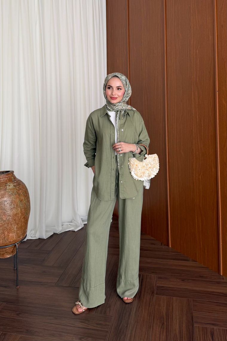 Premium Keten Pantolon Takım - HAKİ