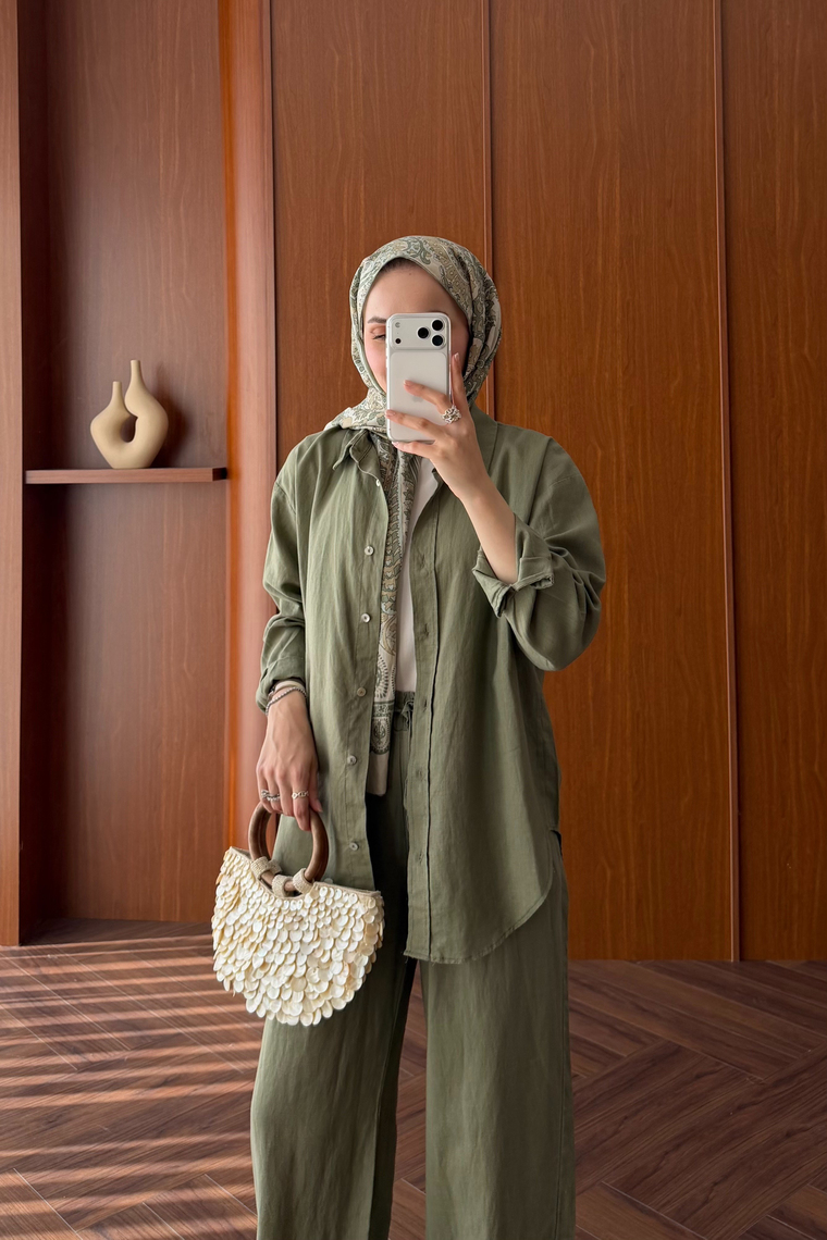Premium Keten Pantolon Takım - HAKİ