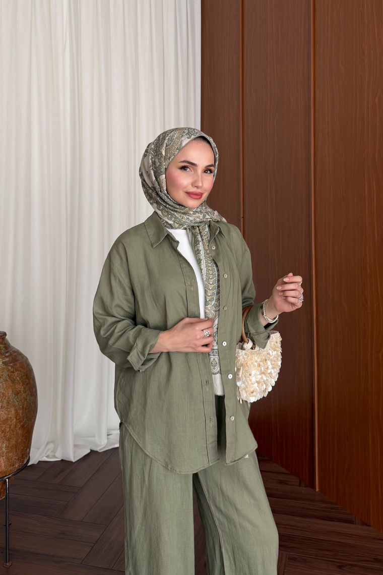Premium Keten Pantolon Takım - HAKİ