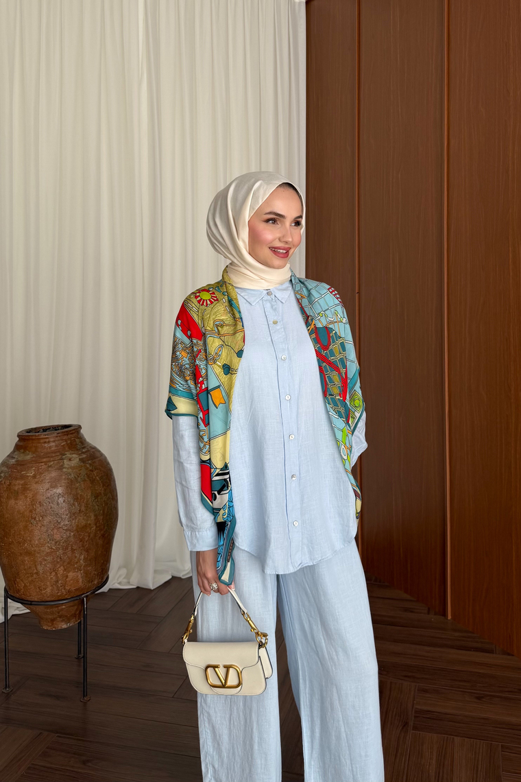 Premium Keten Pantolon Takım - MAVİ