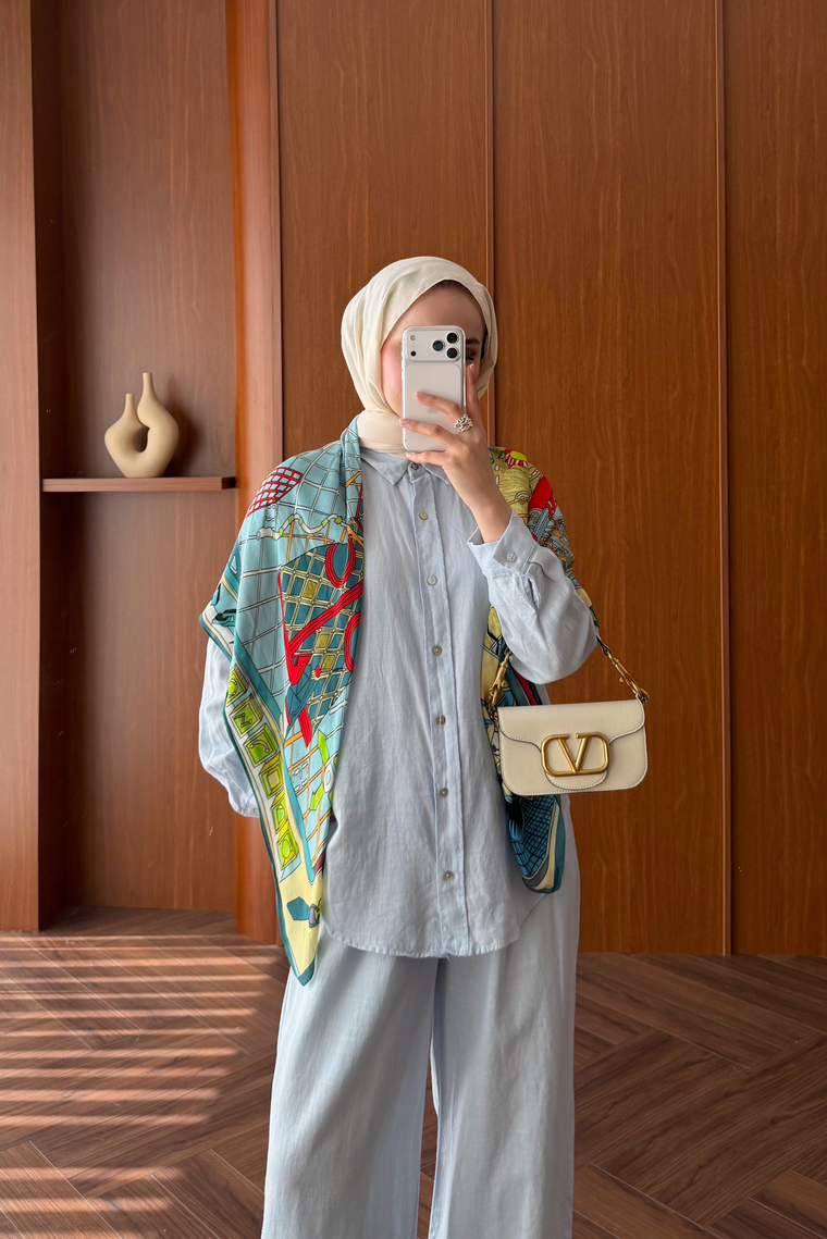 Premium Keten Pantolon Takım - MAVİ