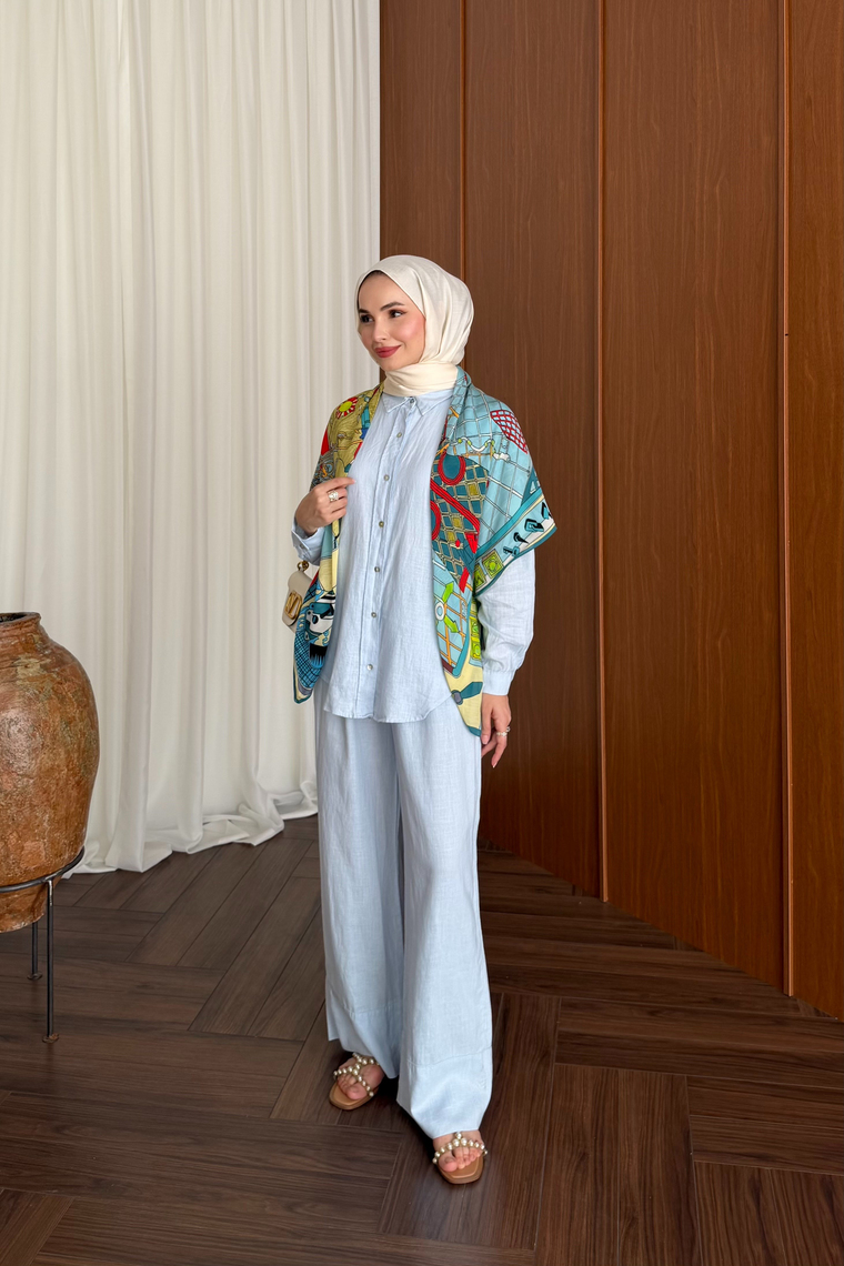 Premium Keten Pantolon Takım - MAVİ