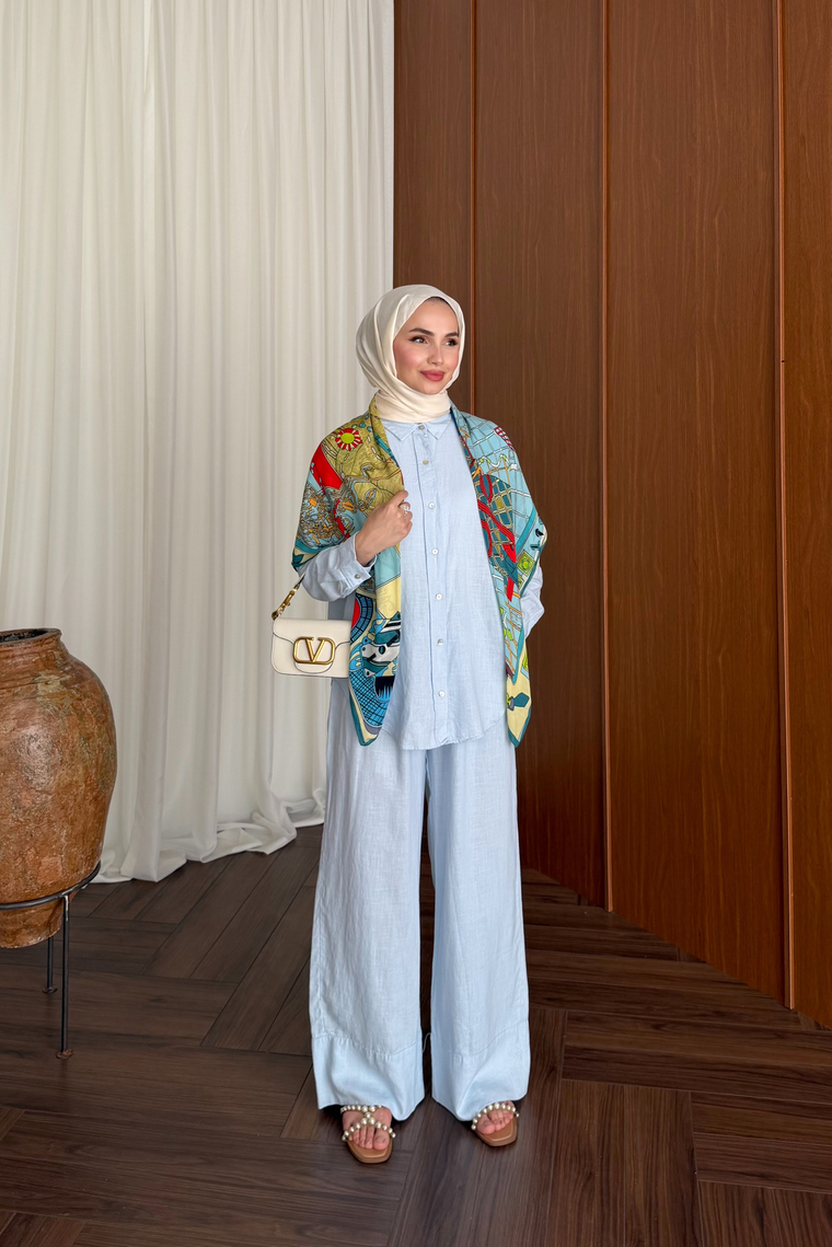 Premium Keten Pantolon Takım - MAVİ