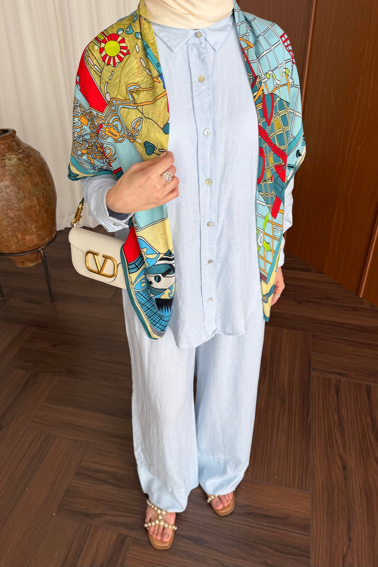 Premium Keten Pantolon Takım - MAVİ