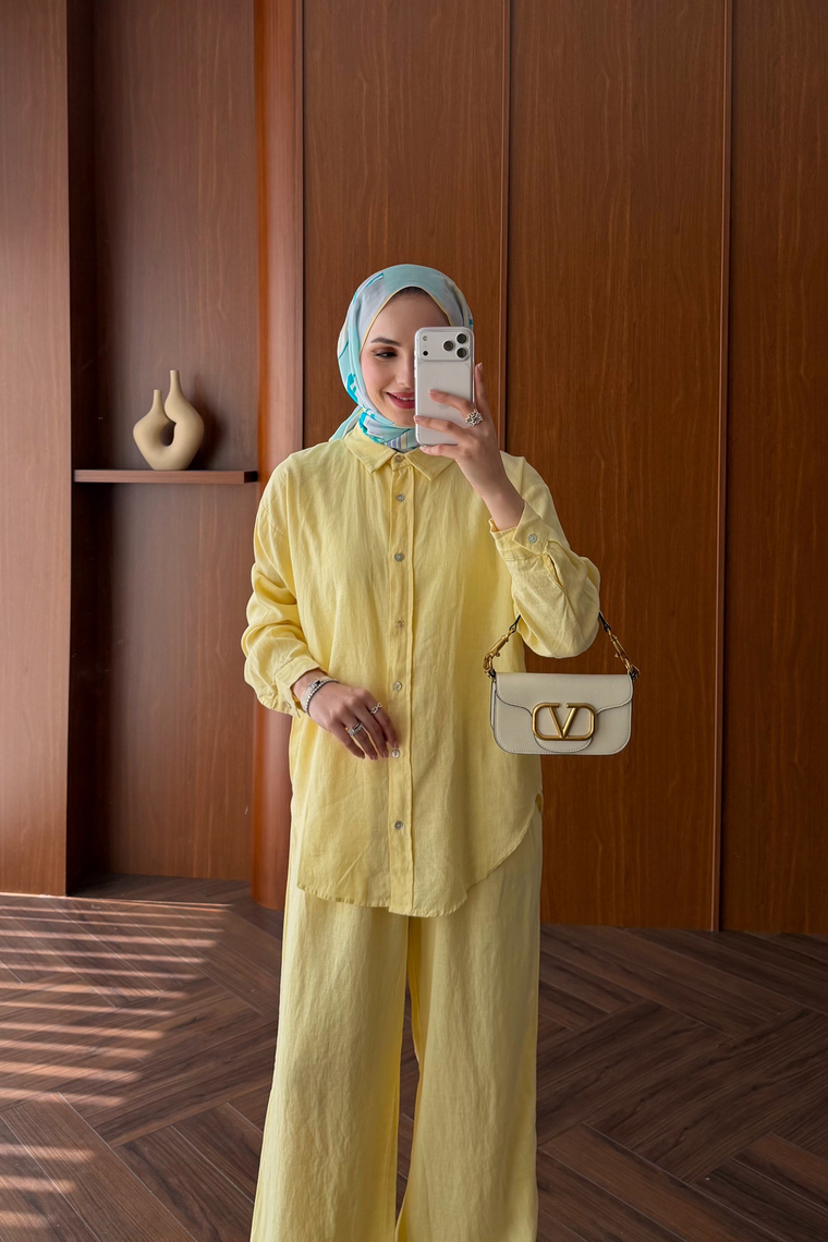 Premium Keten Pantolon Takım - SARI